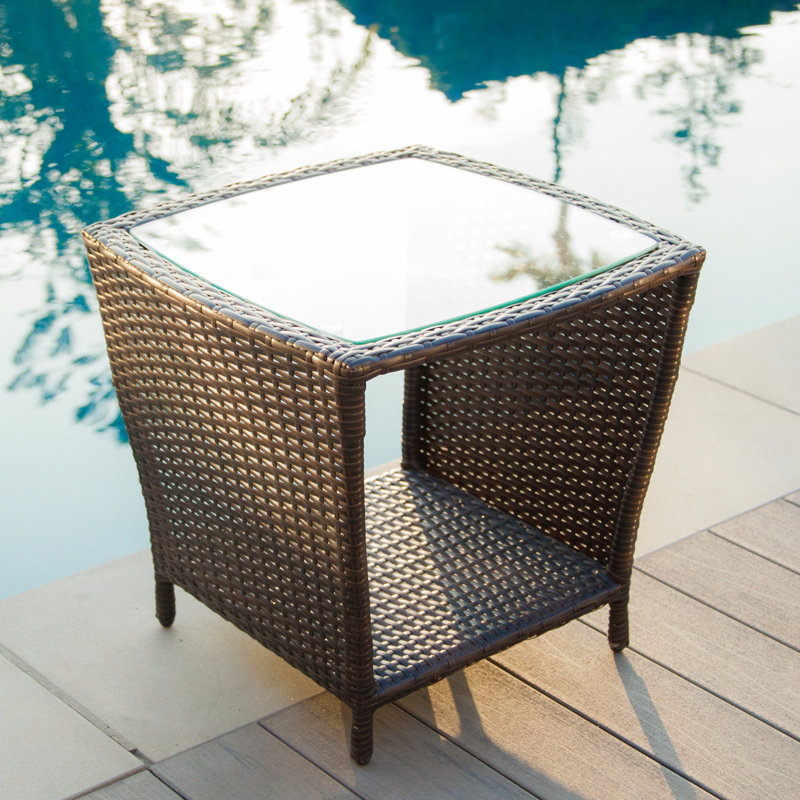 Mercury Row Caro Outdoor Wicker Side Table with Glass Top & Reviews Wayfair.ca